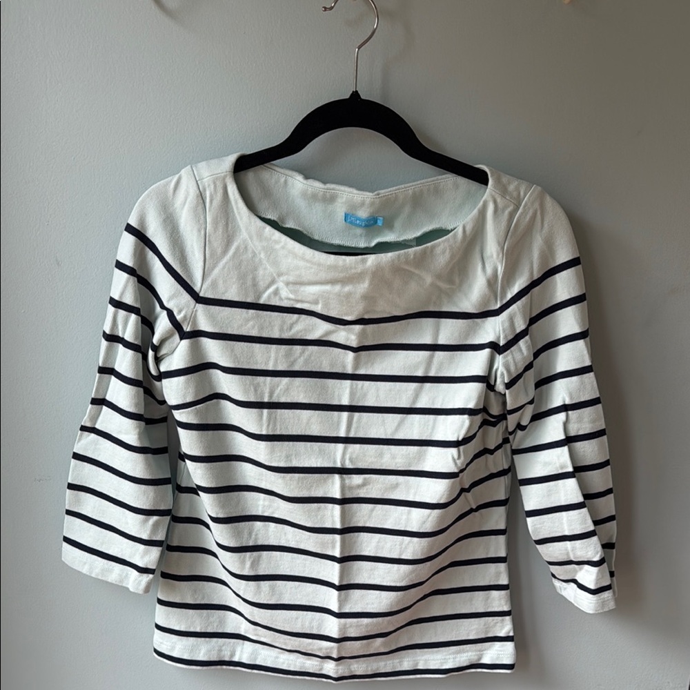 J. McLaughlin Black and White Fitted 3/4 Sleeve Blouse